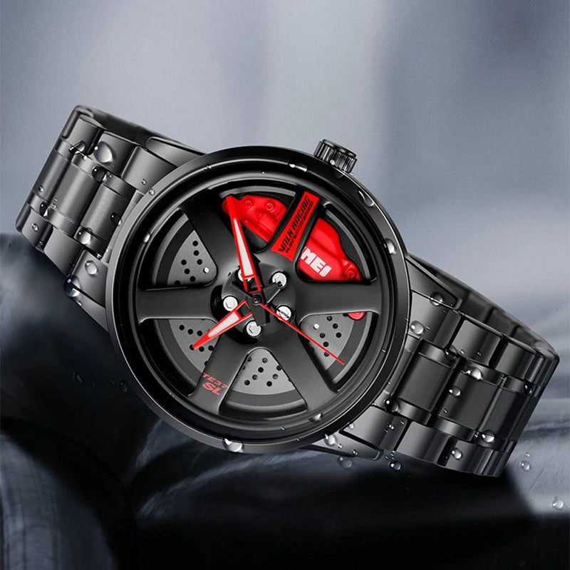 Men Quartz Watch WITH Car Wheel Hub design Clock