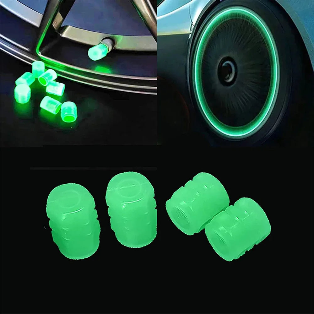 UNIVERSAL FLUORESCENT LIGHT NIGHT GLOWING TIRE VALVE CAPS FOR CARS BIKES BY CYCLES