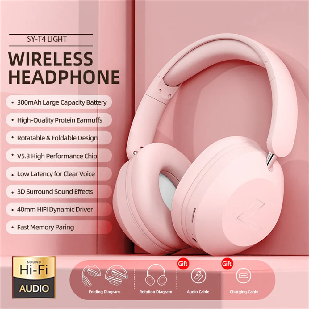 Over Ear Headphones 15 Hrs Wireless/Wired Stereo Sound Foldable Headsets