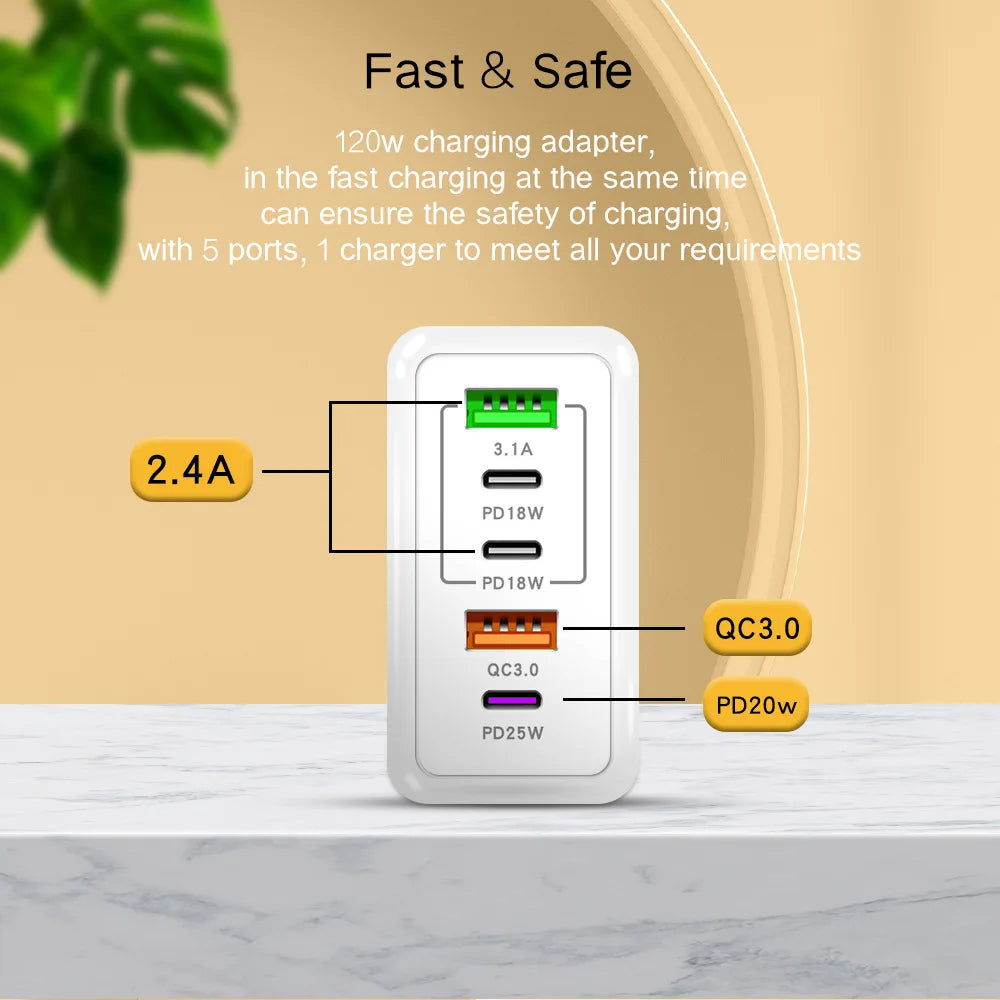 120W  Port USB Charger Fast Charging