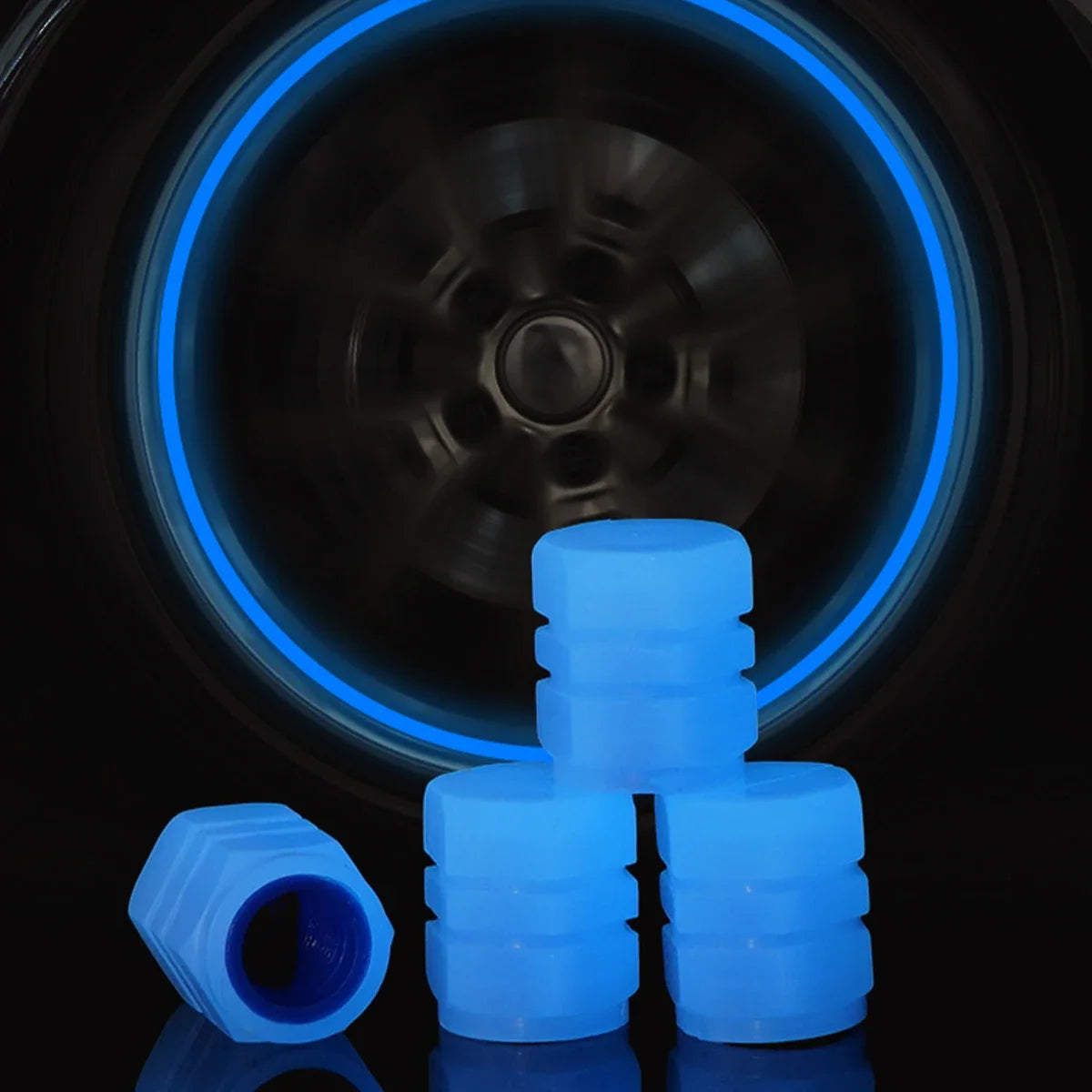 UNIVERSAL FLUORESCENT LIGHT NIGHT GLOWING TIRE VALVE CAPS FOR CARS BIKES BY CYCLES