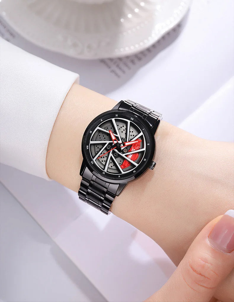 Men Quartz Watch WITH Car Wheel Hub design Clock