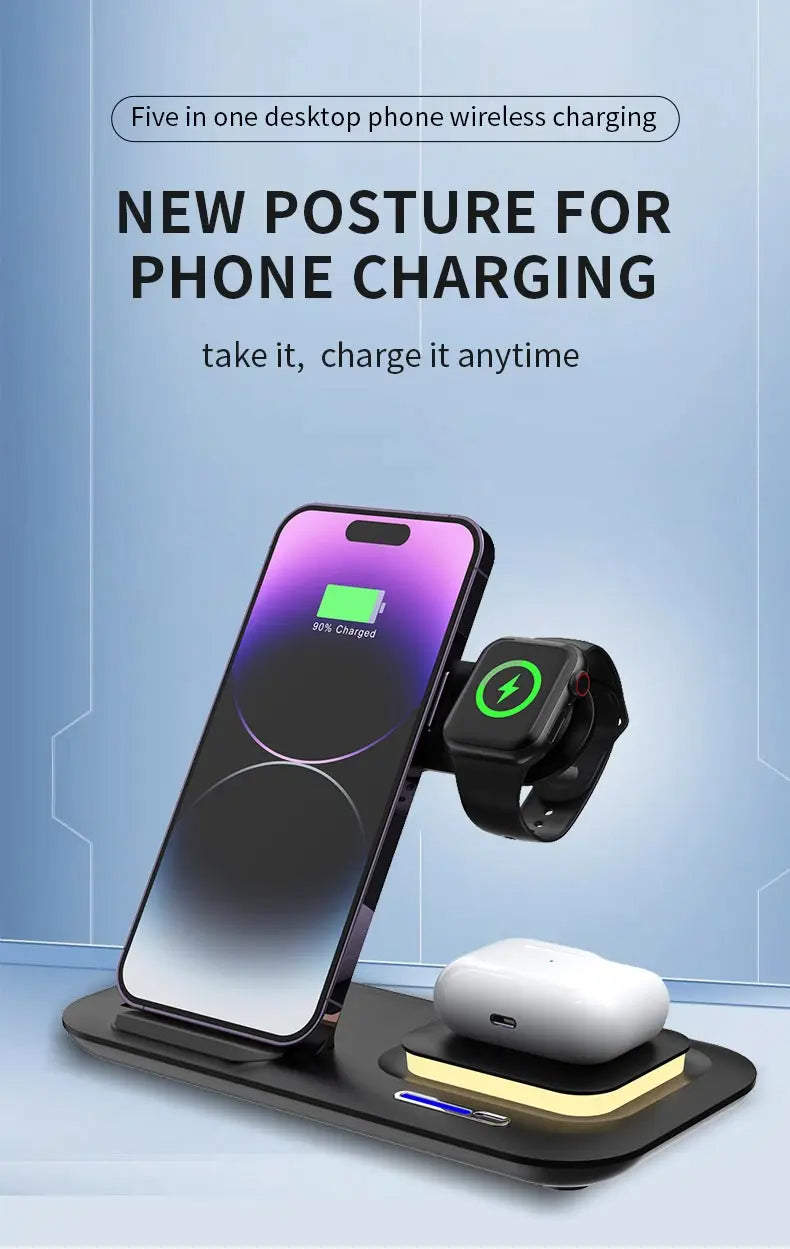 5 in 1 portable multi-function wireless charging folding nightlight fast charging