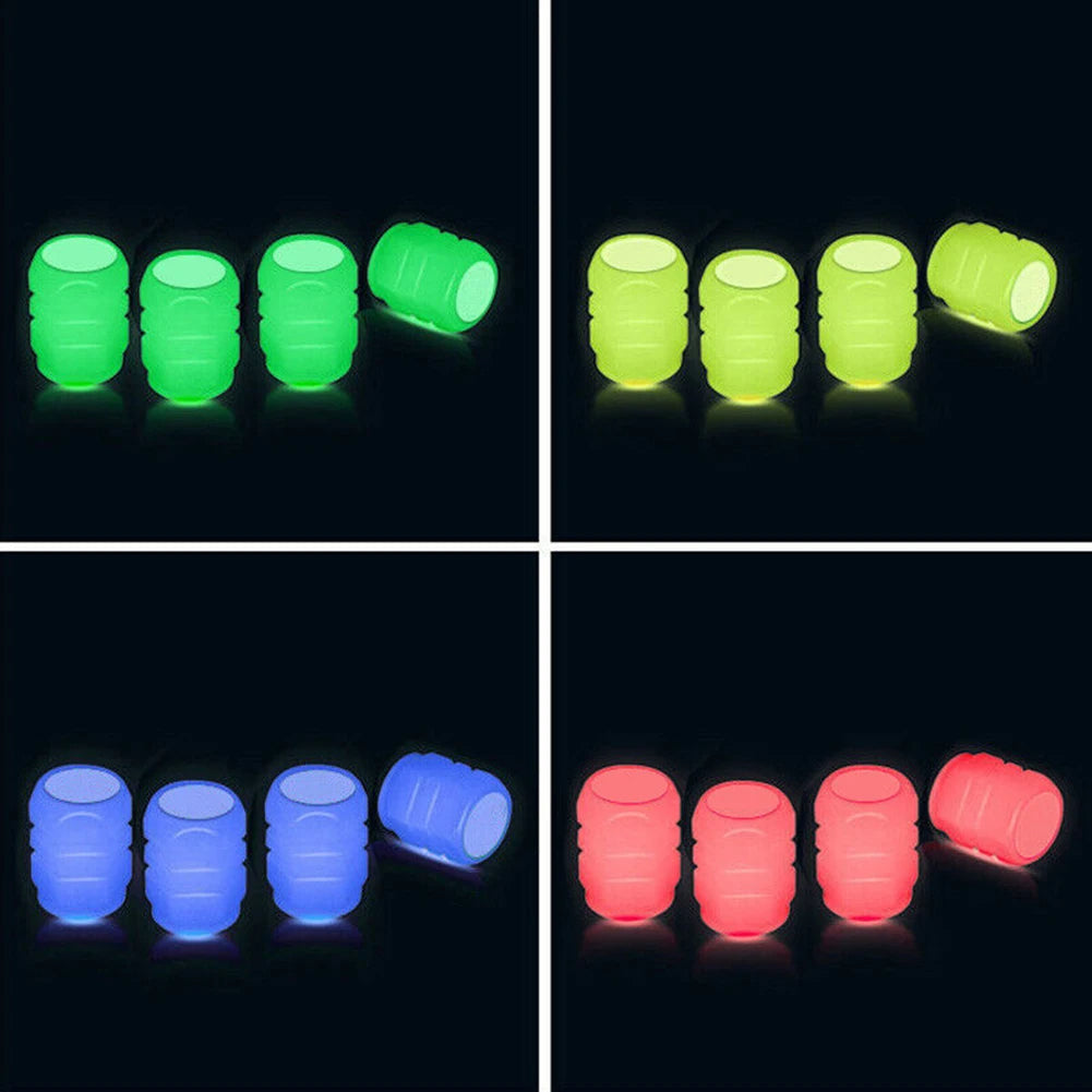 UNIVERSAL FLUORESCENT LIGHT NIGHT GLOWING TIRE VALVE CAPS FOR CARS BIKES BY CYCLES